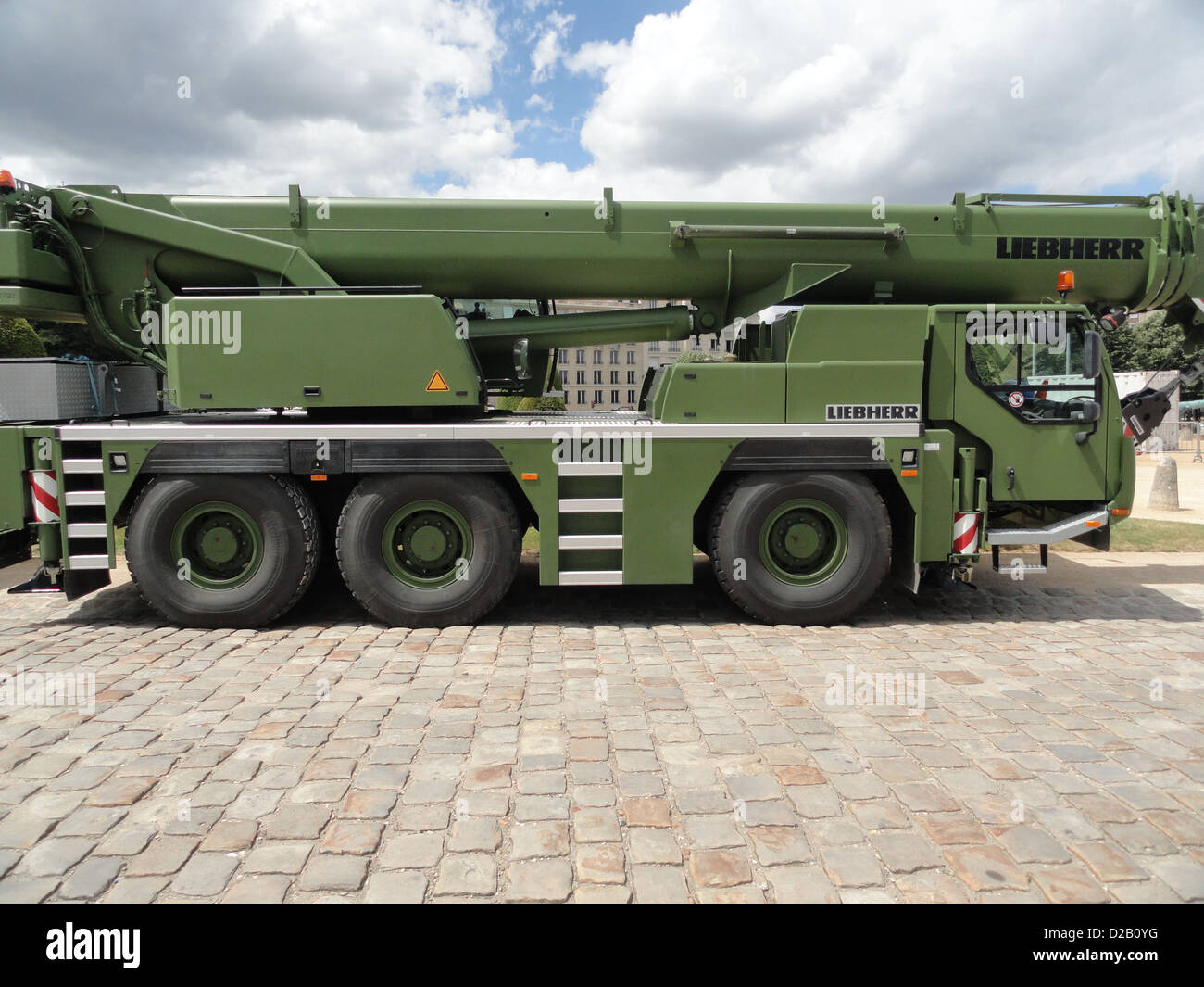 Liebherr telescopic crane military parade Champs Elysees Stock Photo