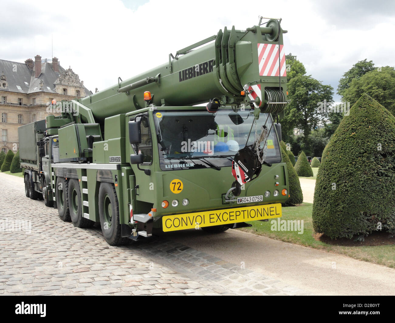 Liebherr telescopic crane military parade Champs Elysees Stock Photo