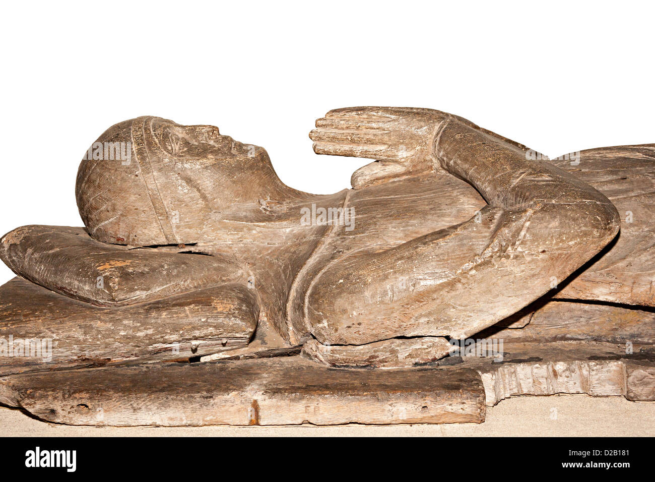 Grave of Sir John de Hastings with effigy carved in wood, d.1325, in St Mary's Priory Church, Abergavenny, Wales, UK Stock Photo