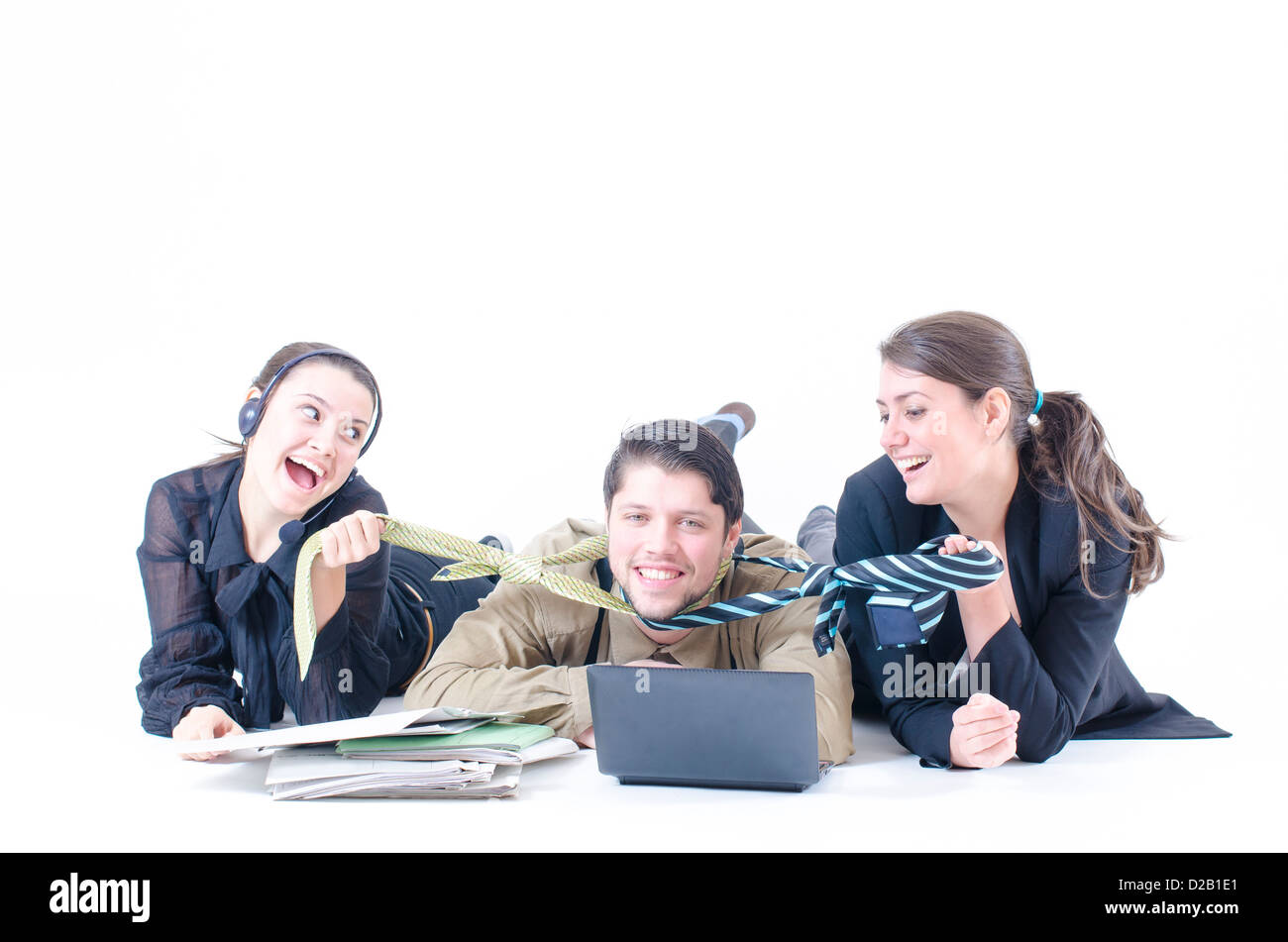 Young business relaxing with their chief Stock Photo