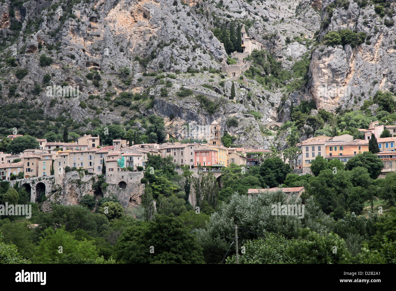 The village of MoustiersSainteMarie in HauteProvence, France Stock