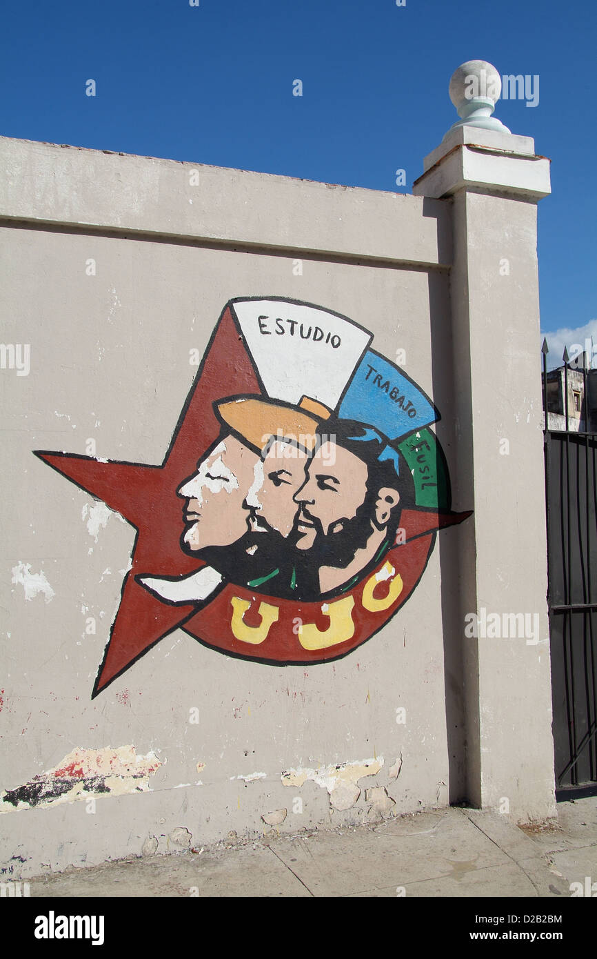 Havana, Cuba, the logo of the UJC, Union de Jovenes Comunistas, on a house wall Stock Photo