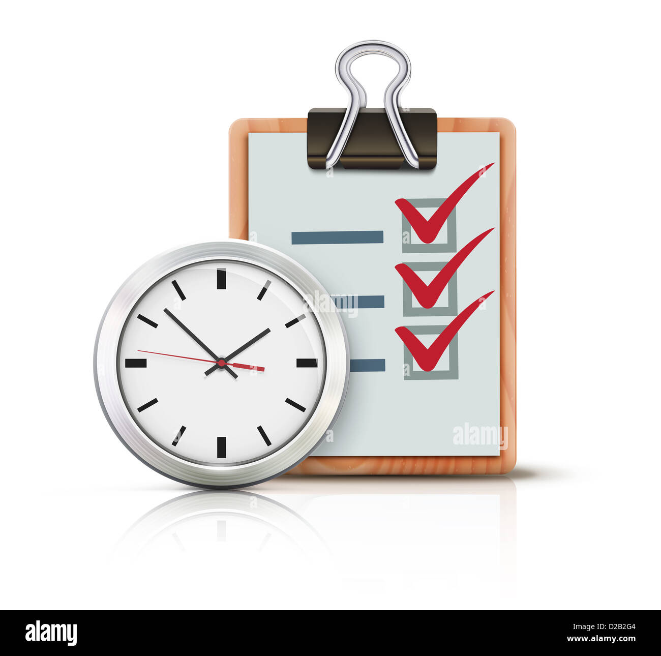 timing concept with classic office clock and check list on clipboard