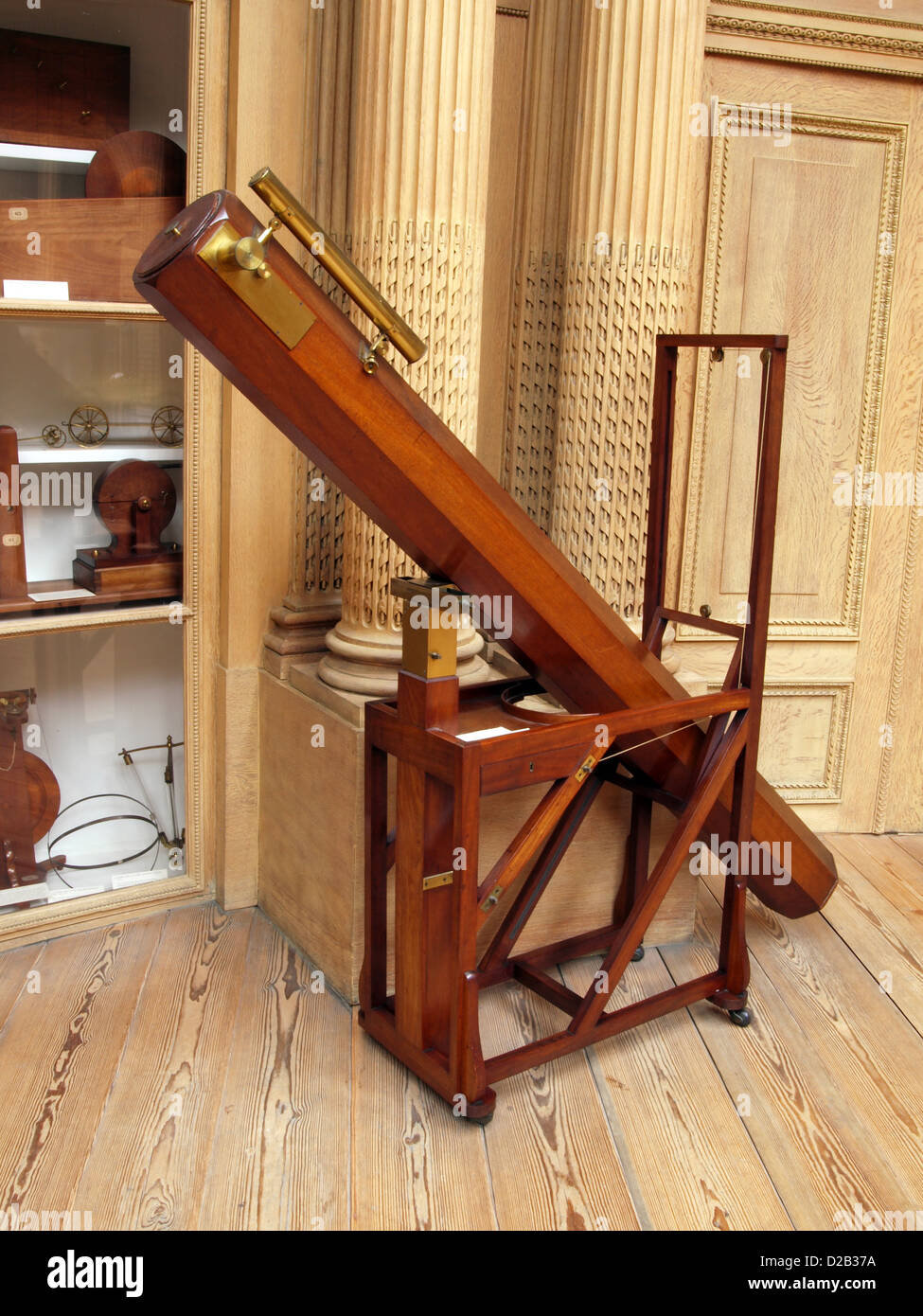 Instruments in the Teylers Museum.Reflecting telescope, after Isaac Newton, by William Herschel, slough, 1790. Example of Hersch Stock Photo