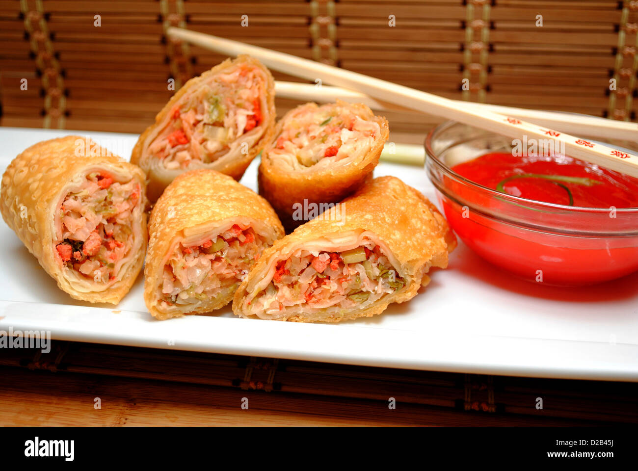 Appetizer; Cut Egg Rolls Stock Photo Alamy