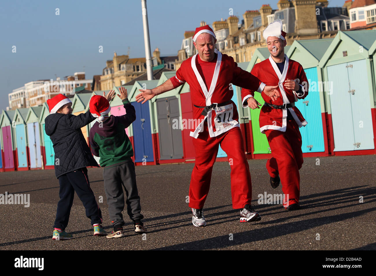 The Brighton Santa Run on Hove seafront, Brighton and Hove, East Sussex