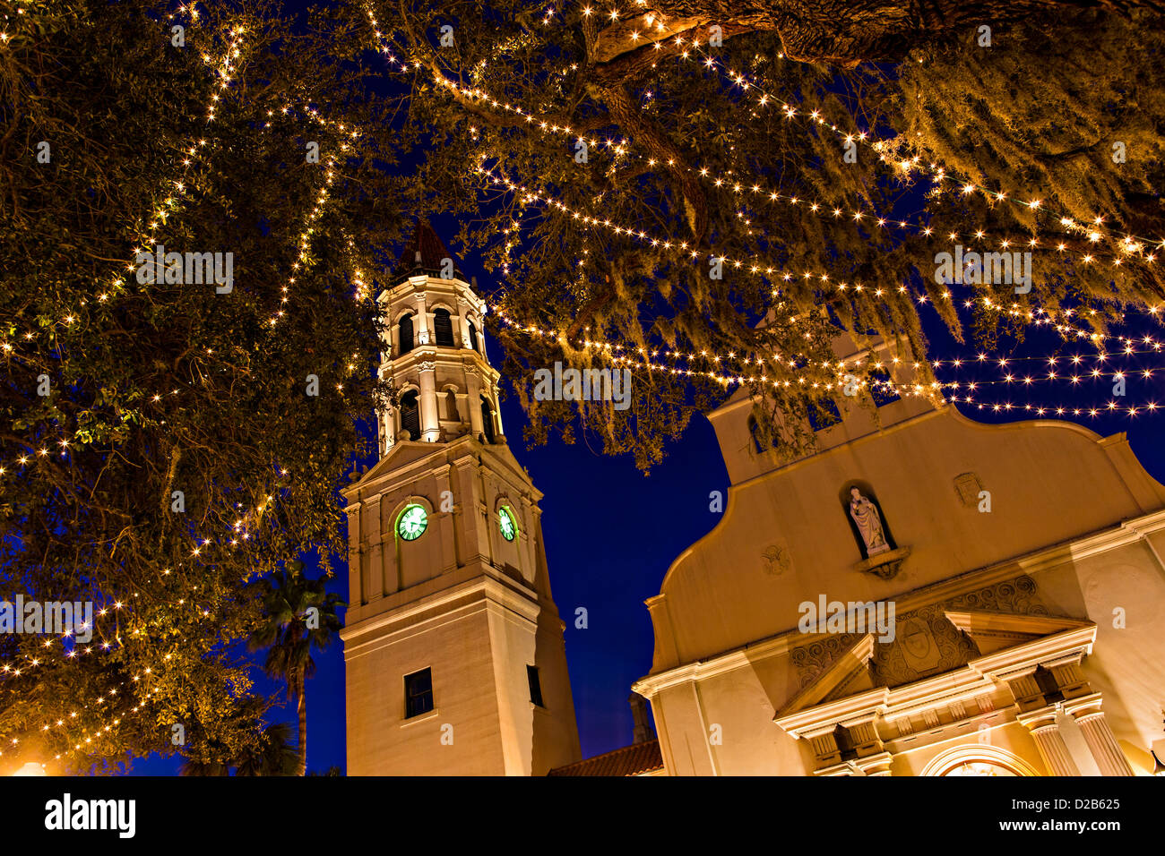 Christmas lights decorate the Cathedral Basilica of St Augustine in St