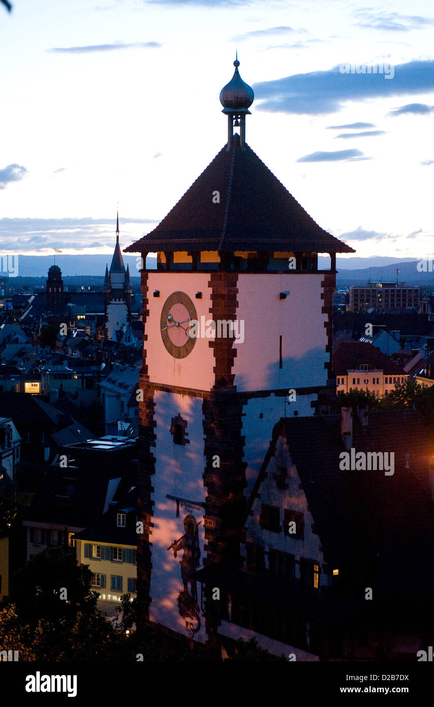 Freiburg, Germany, the gate tower of the Swabians in the evening light Stock Photo