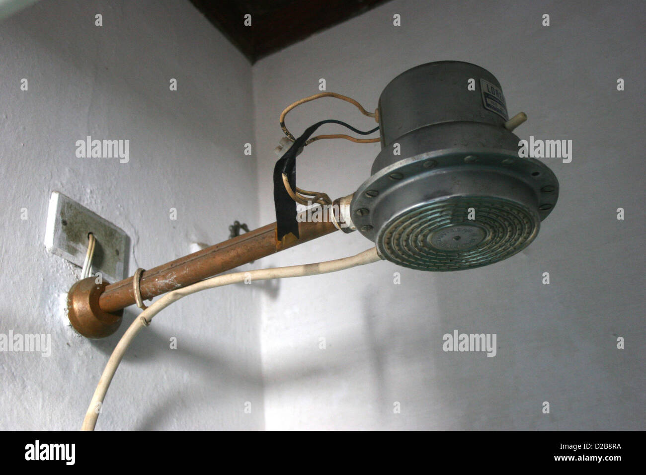 Paraty, Brazil, a shower head on the instantaneous water heater principle Stock Photo