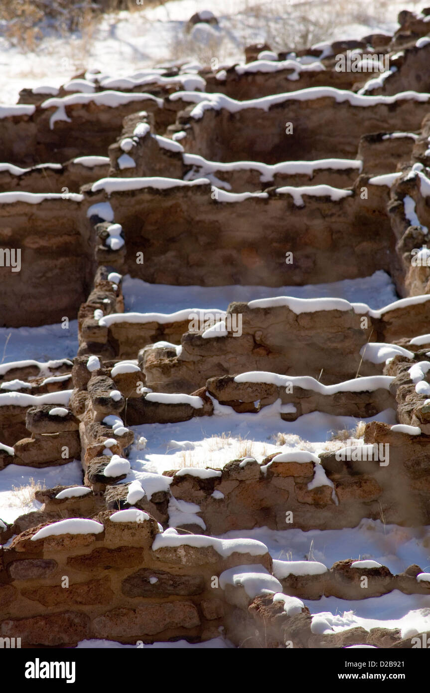 Main Loop Trail Showing Archeology Features Along Frijoles Canyon Bandelier National Monument In New Mexico Tyuonyi Pueblo Walls Stock Photo