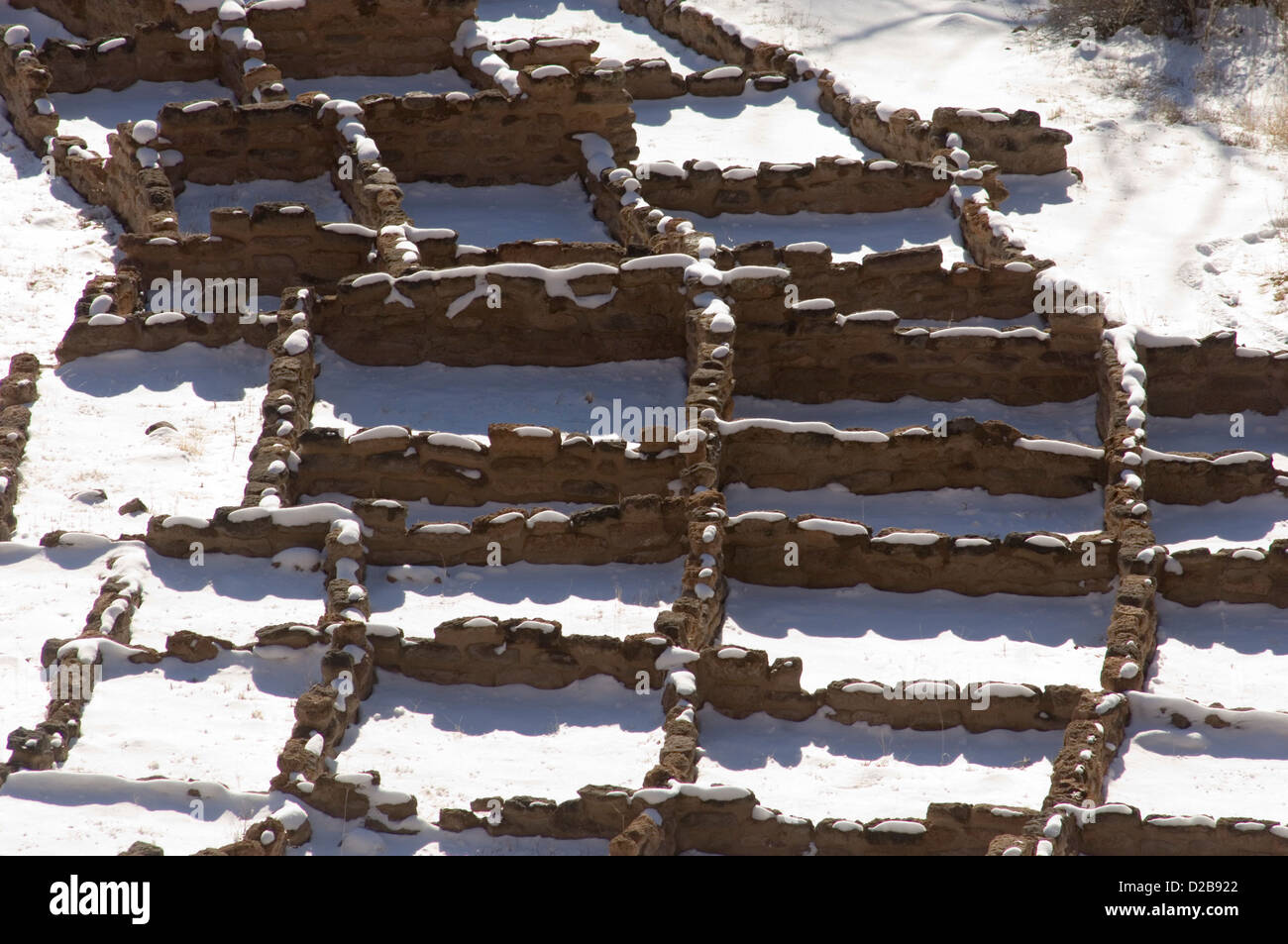 Main Loop Trail Showing Archeology Features Along Frijoles Canyon Bandelier National Monument In New Mexico Tyuonyi Pueblo Walls Stock Photo