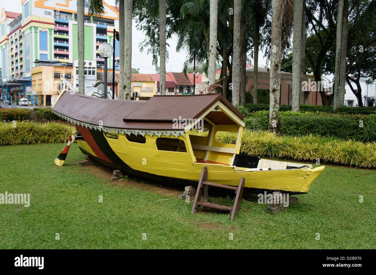 traditional boat at waterfront, Kuching, Sarawak Stock Photo