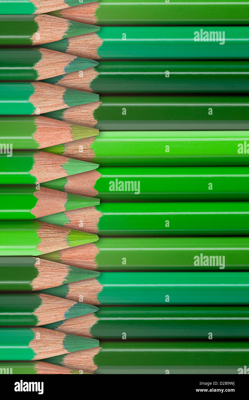 green pencils background or color crayons texture Stock Photo