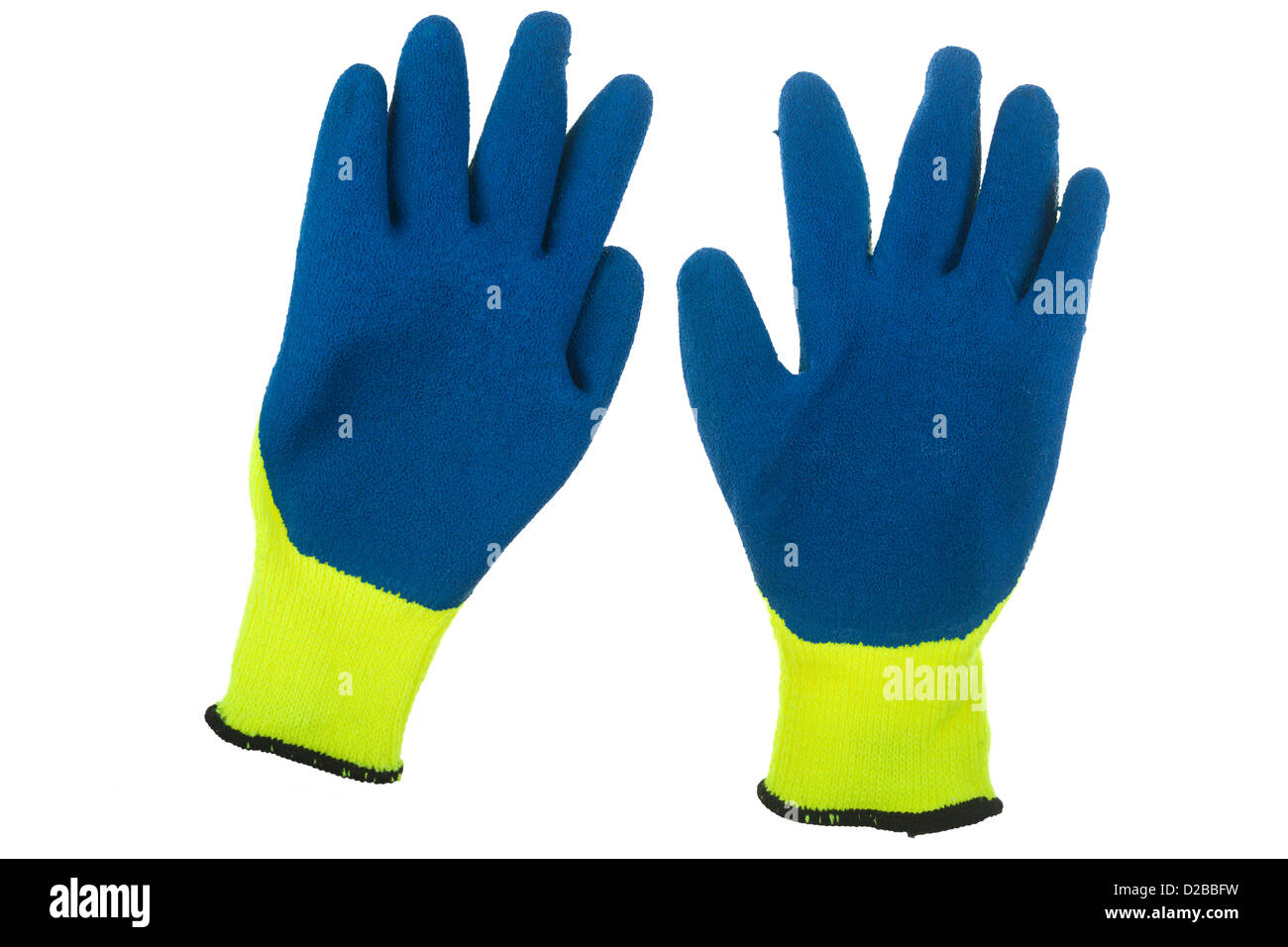 Pair of workmans moisture resistant plastic work gloves Stock Photo