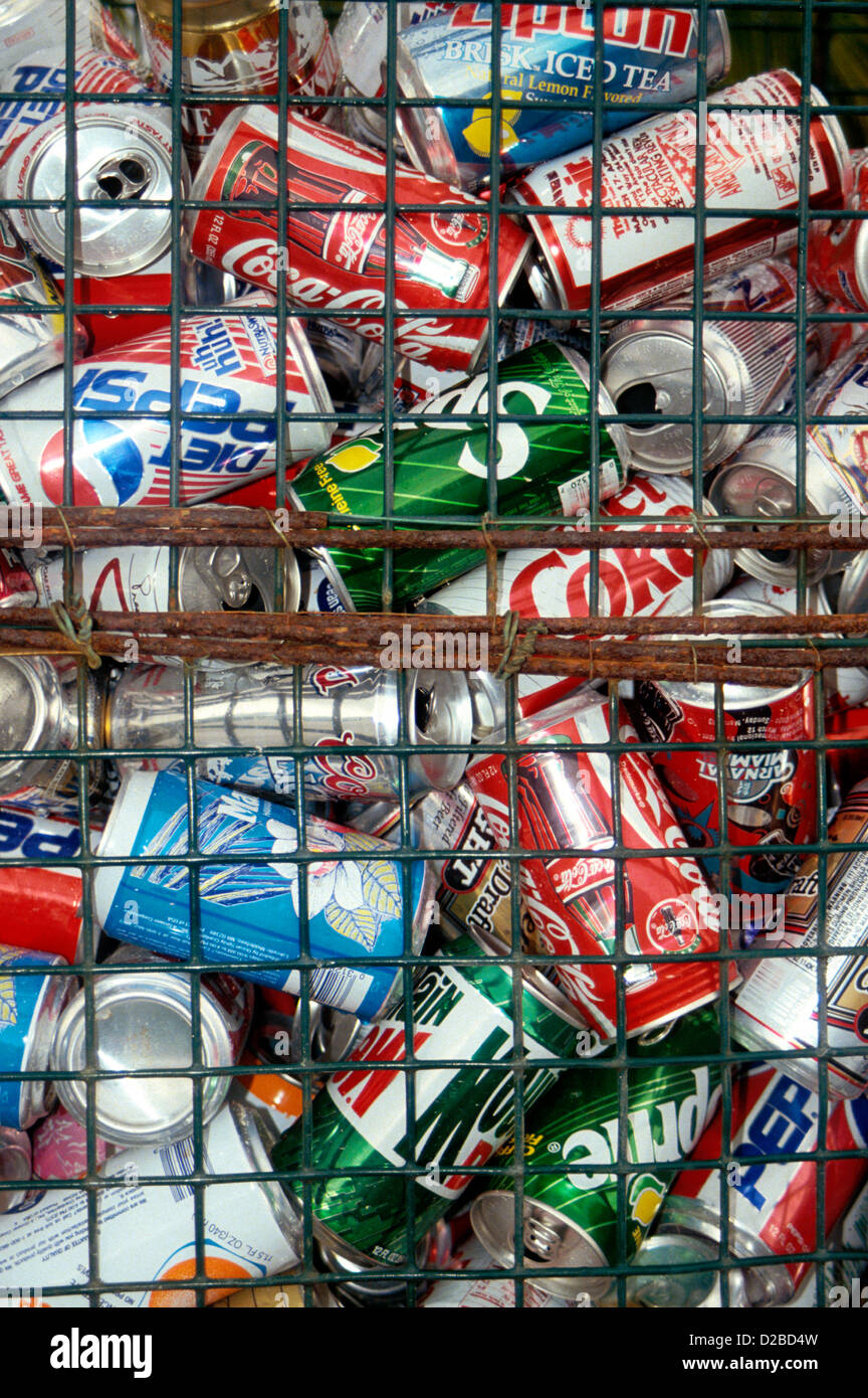 Aluminum Cans In Recycling Bin Stock Photo Alamy