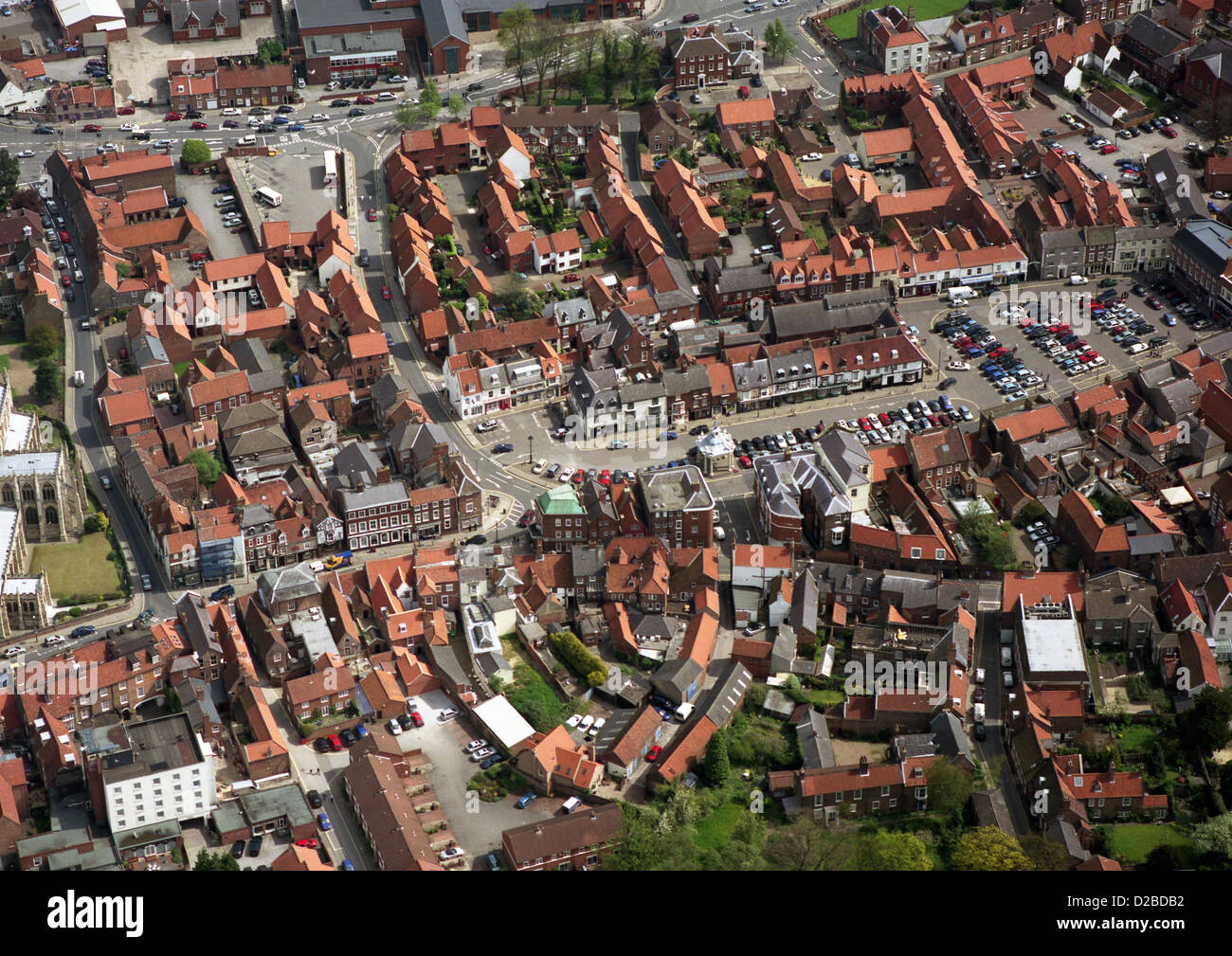 aerial view of Beverley town centre with the Market Cross and Market Square Stock Photo