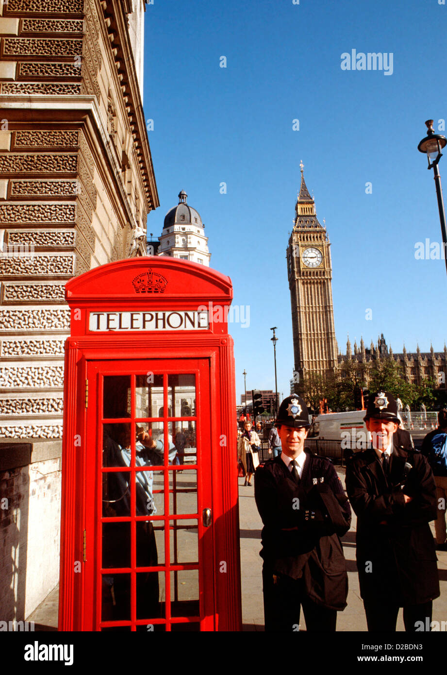 England, London, Bobbies, Big Ben And Parliament Building. Stock Photo