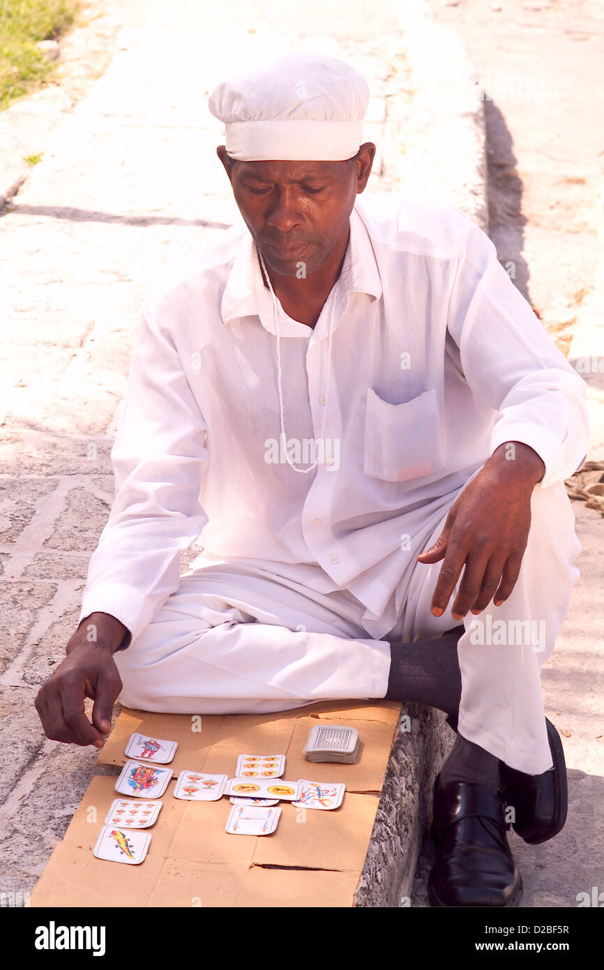 Cuba, Man Reading Tarot Cards Stock Photo