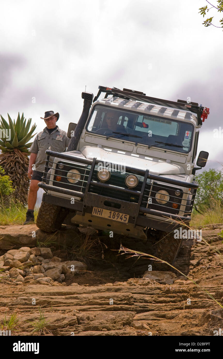 Landrover on a rough bush track in South Africa Stock Photo
