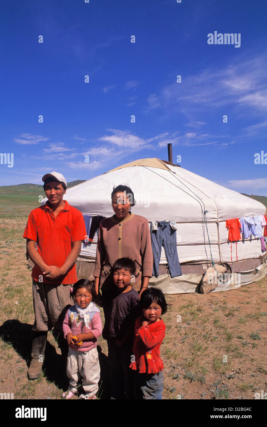 Mongolia. Nomad Lifestyle. Family In Front Of Ger Home Stock Photo - Alamy