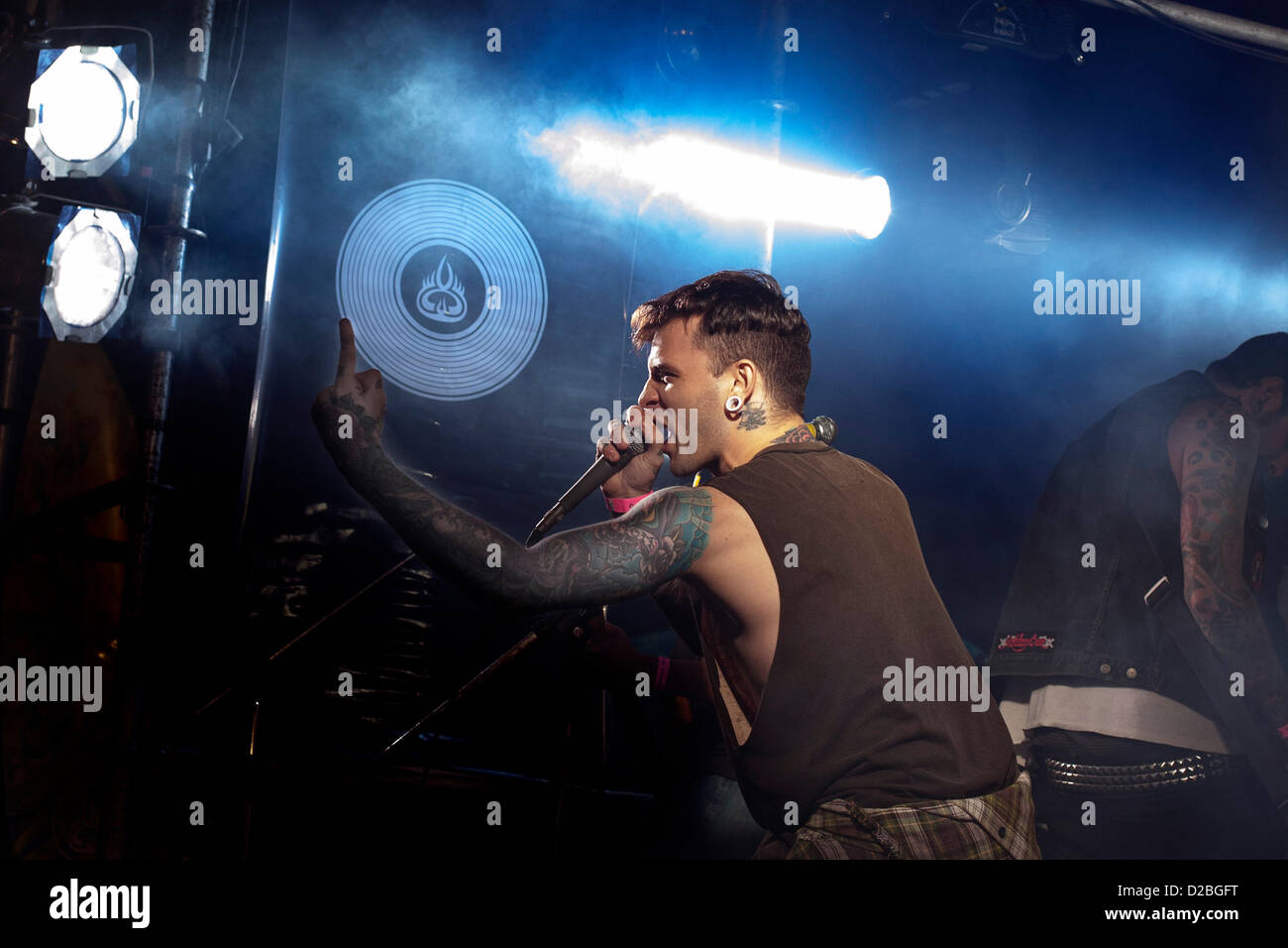Jan 19, 2013 - Mar del Plata, Buenos Aires, Argentina - SERGIO MUNICH of Argentine punk rock band 'ROMA' performs live on stage at the Camaron Brujo 'Festival Poder Local' surf festival. (Credit Image: © Ryan Noble/ZUMAPRESS.com) Stock Photo
