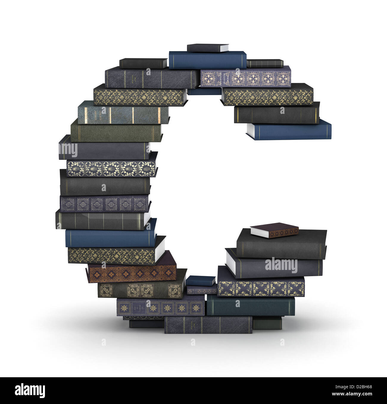 Letter C, stacked from many books in pile Stock Photo