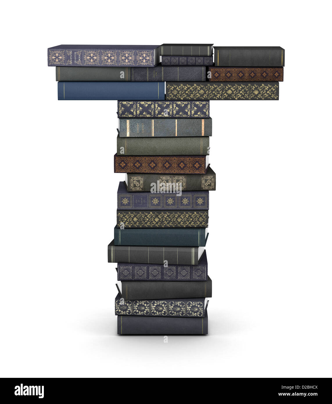 Letter T, stacked from many books in pile Stock Photo Alamy