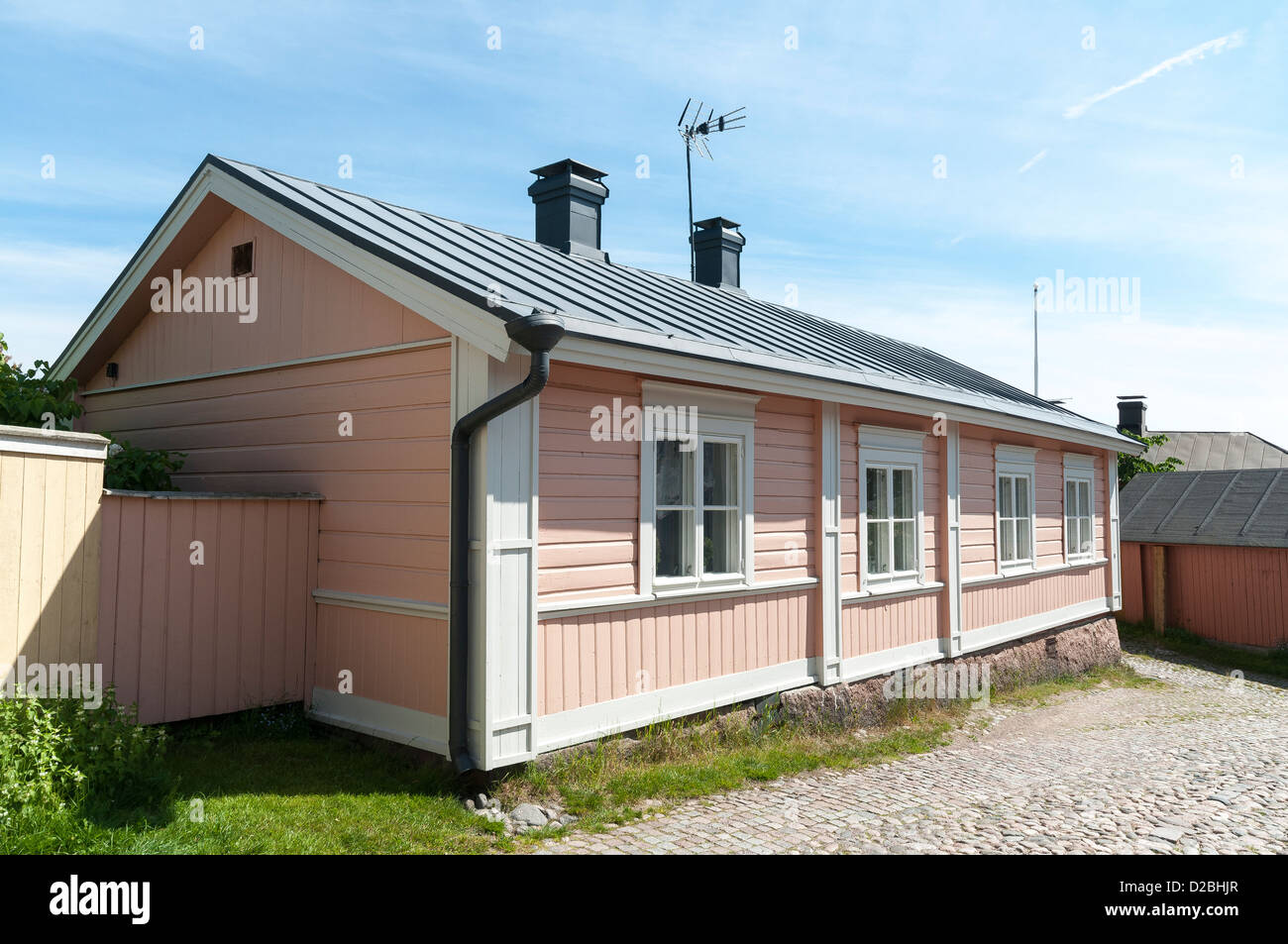 Traditional style wooden Finnish house in Old Porvoo, Finland Stock