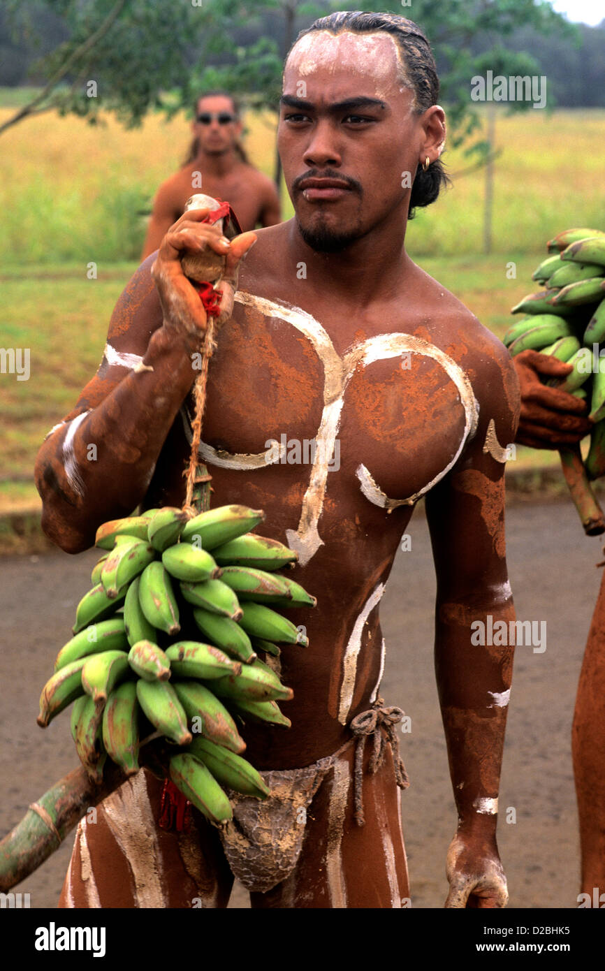 Easter Island. Native Man Preparing To Compete In Banana Race During