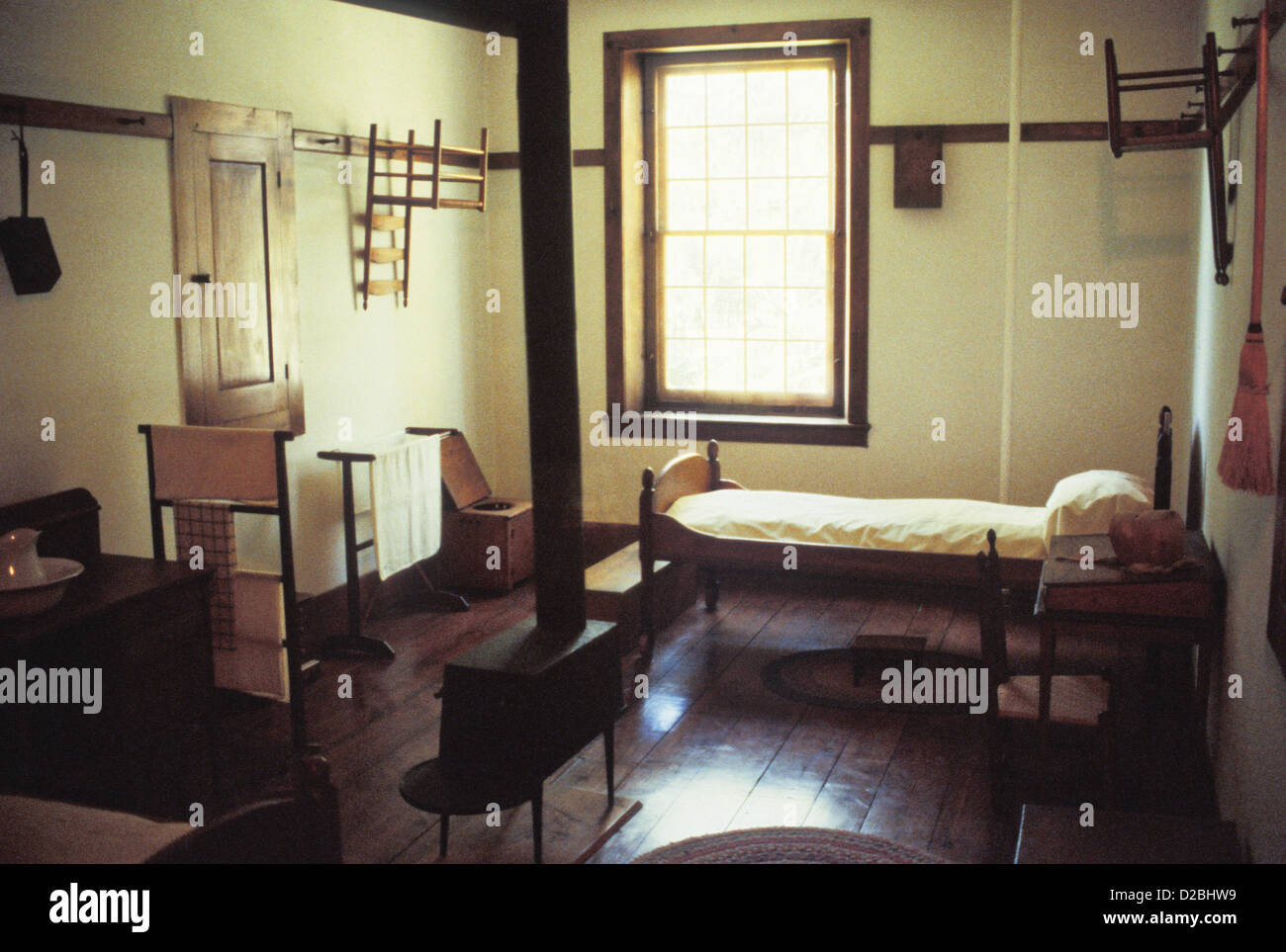 Massachusetts, Pittsfield. Hancock Shaker Village. Interior Of Bedroom Stock Photo