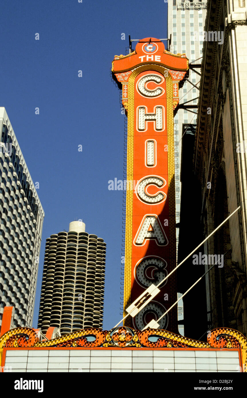 Illinois, Chicago. Marquee Of The Chicago Theatre Stock Photo