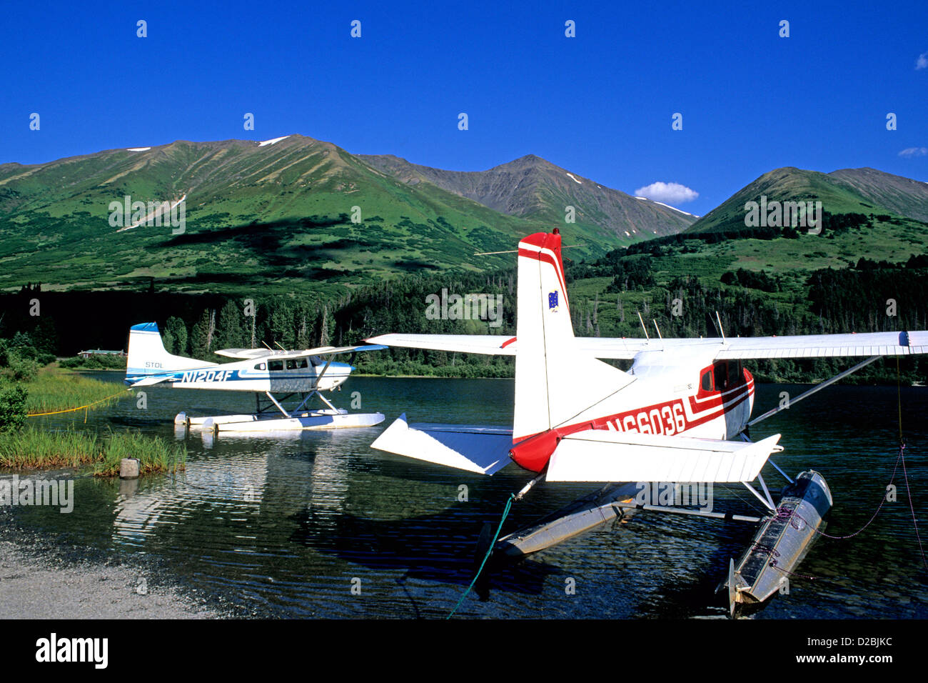 Alaska, Seward. Seaplanes At Summit Lake Lodge Stock Photo