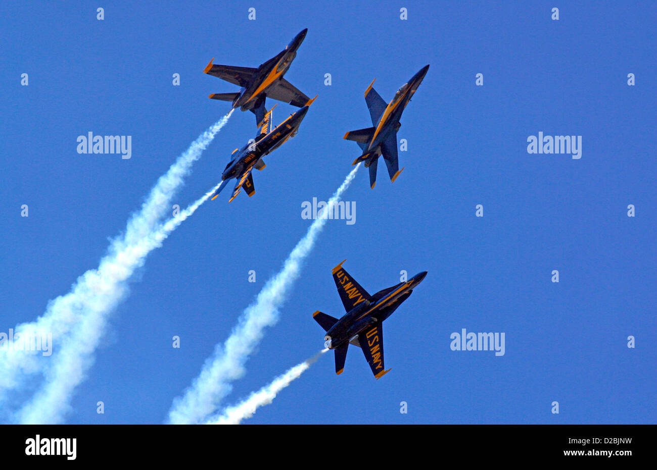U.S. Navy Blue Angels Fa 18S Flying In Formation Stock Photo
