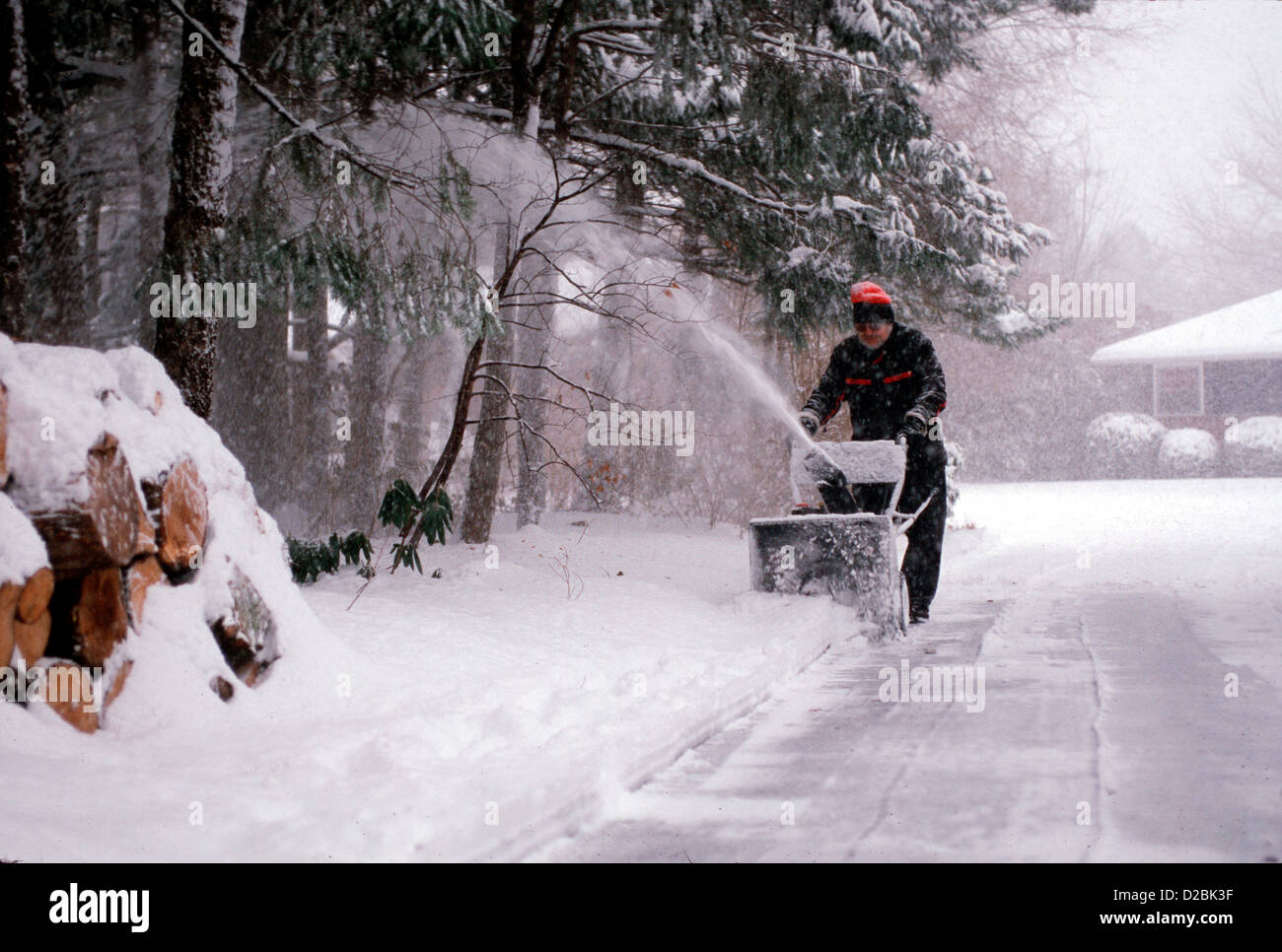 New York, Rochester. Man Using Snowblower Stock Photo Alamy