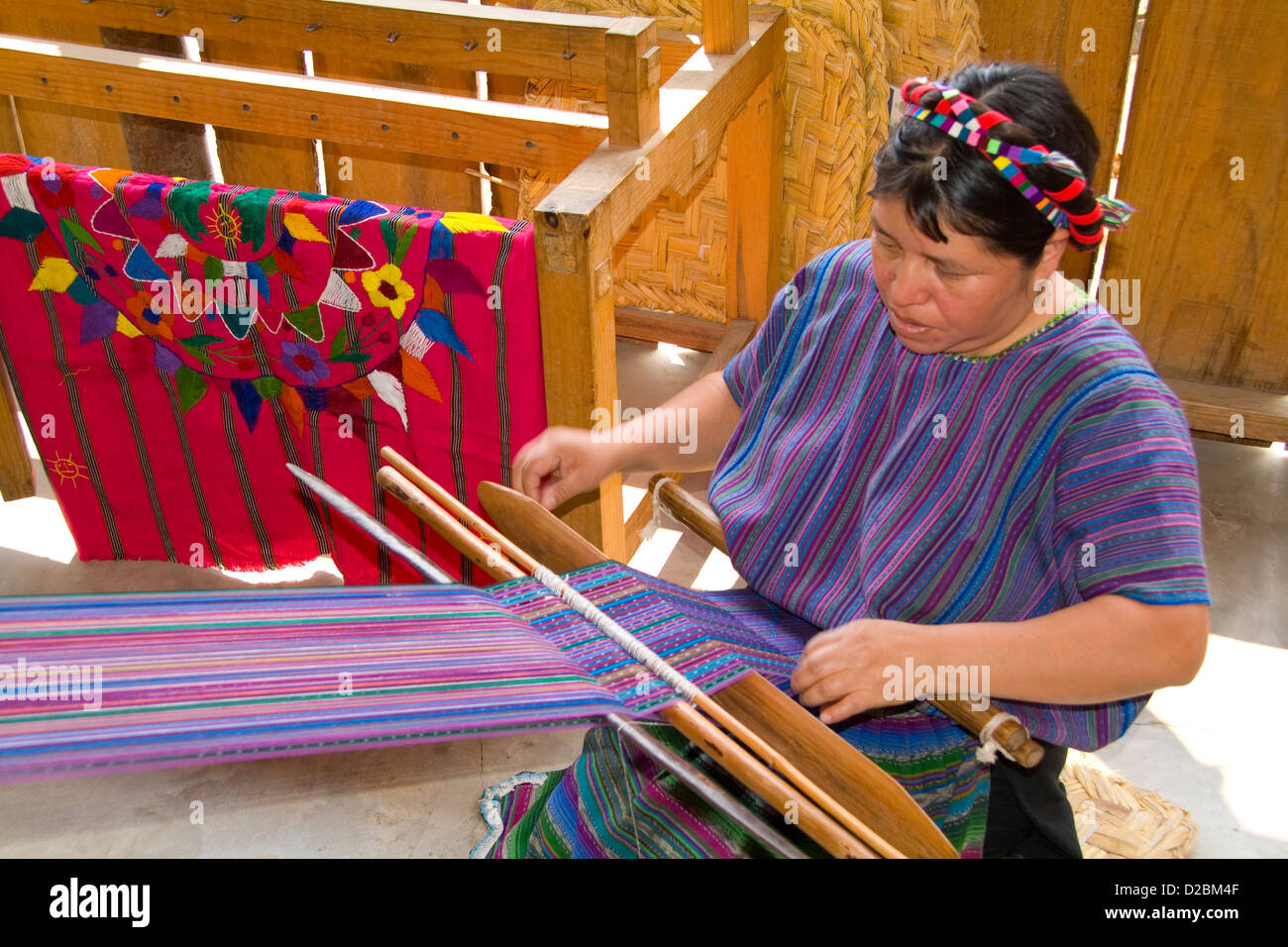 Guatemala, Woman Weaving Using A Loom Stock Photo Alamy