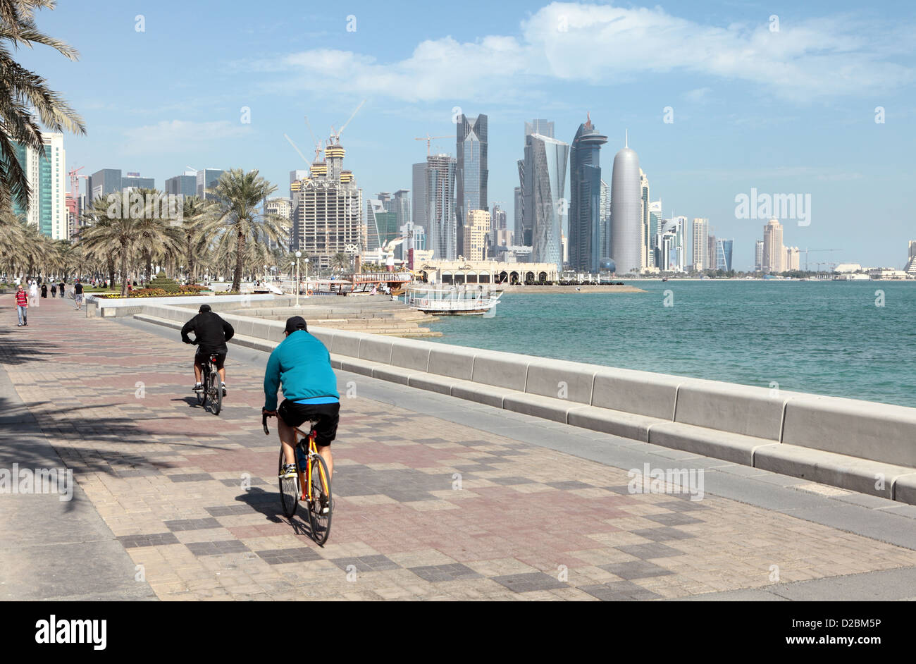 People take advantage of the winter weather on Doha Corniche, Qatar