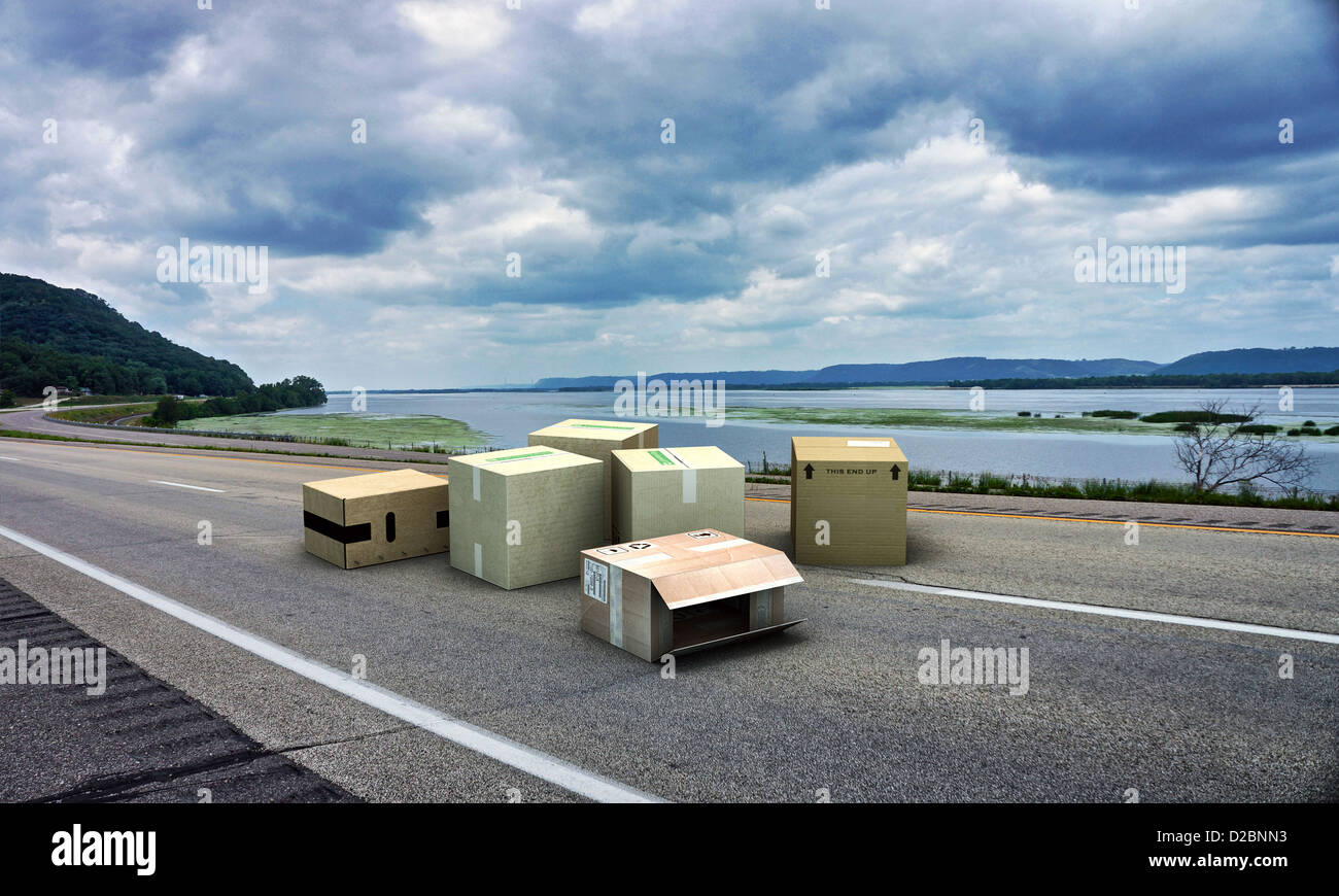 cardboard boxes on a highway Stock Photo Alamy