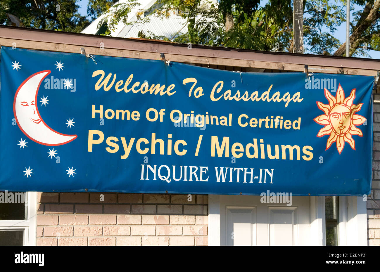 Spiritualism Signs For Fortune Tellers And Mediums In Psychic Village Of Cassadaga Florida Stock Photo