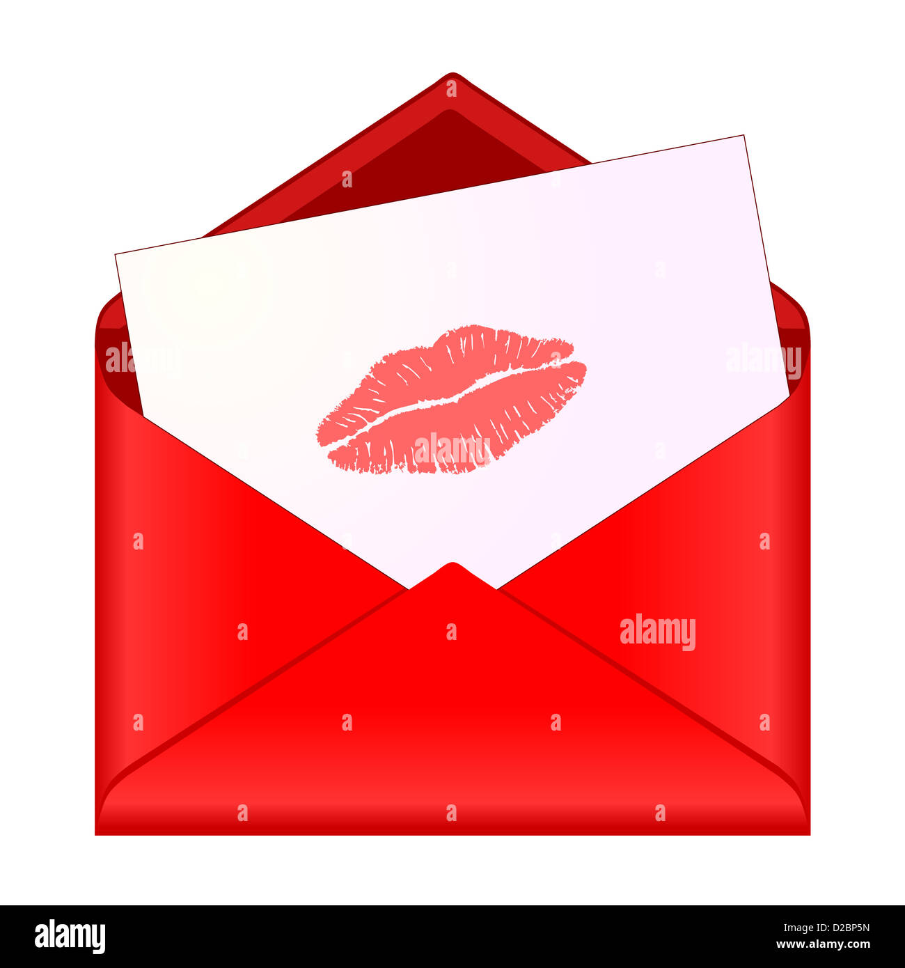 Open red envelope with lipstick kiss on letter Stock Photo Alamy