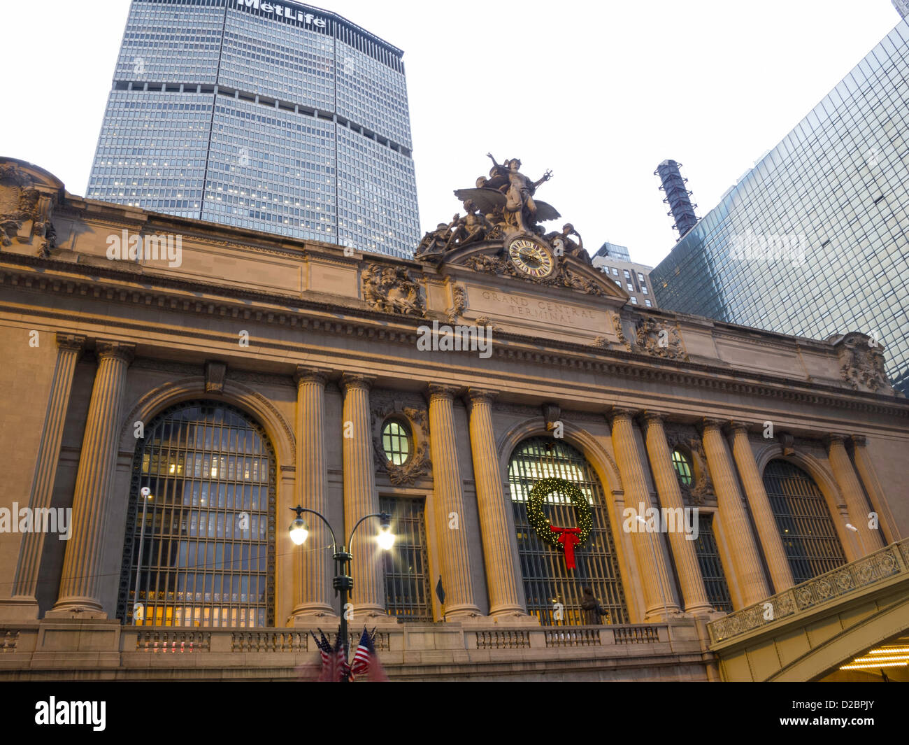 42nd St., Entrance Grand Central Terminal with Holiday Decorations,  NYC Stock Photo