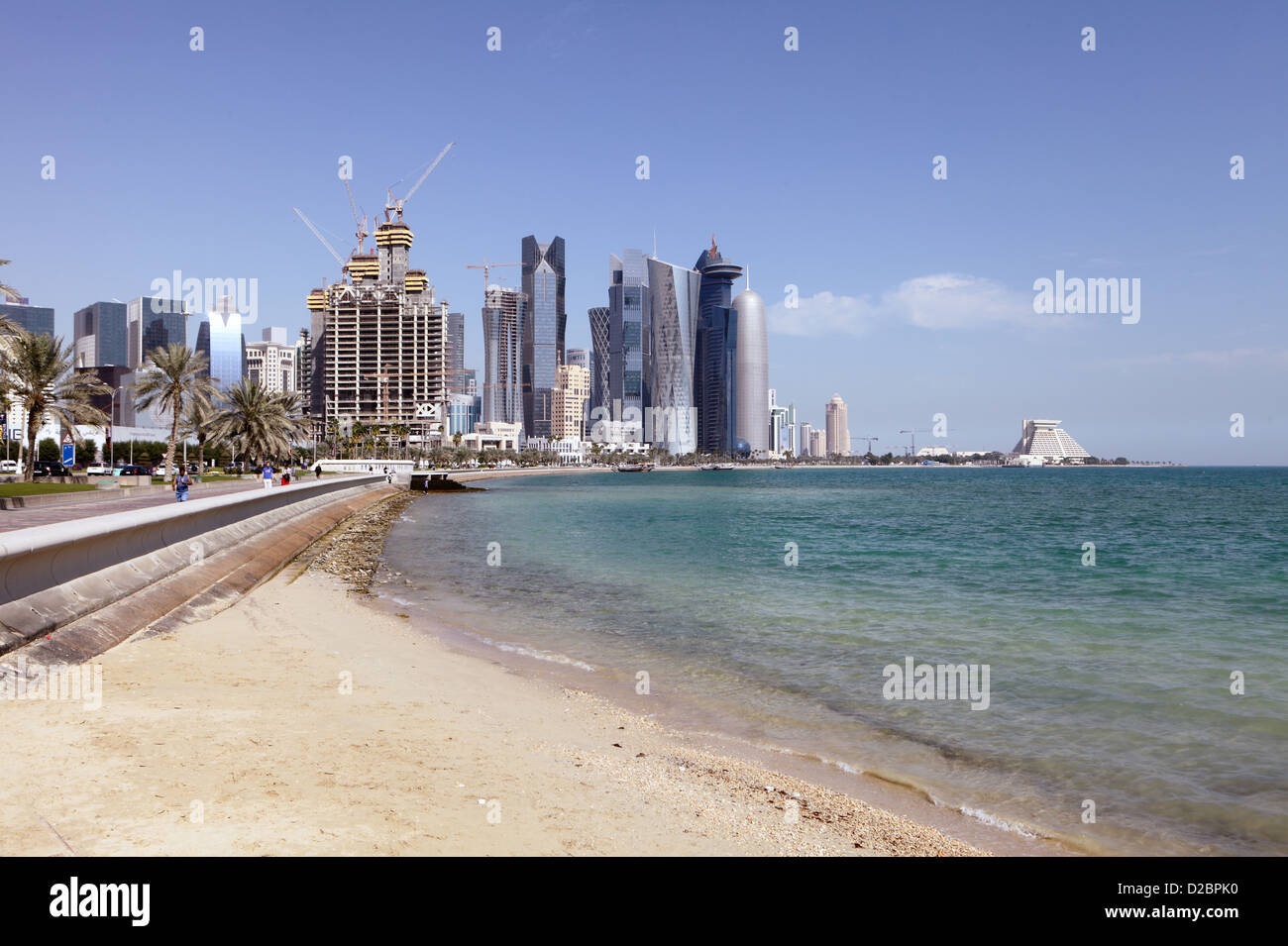 Doha Qatar Corniche view sea gulf Arabian Persian Stock Photo