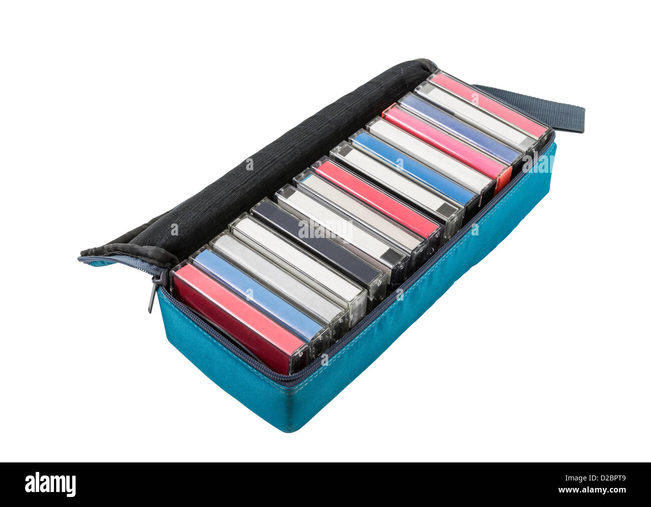 Vintage audio cassette tape travel case isolated with clipping path. Stock Photo