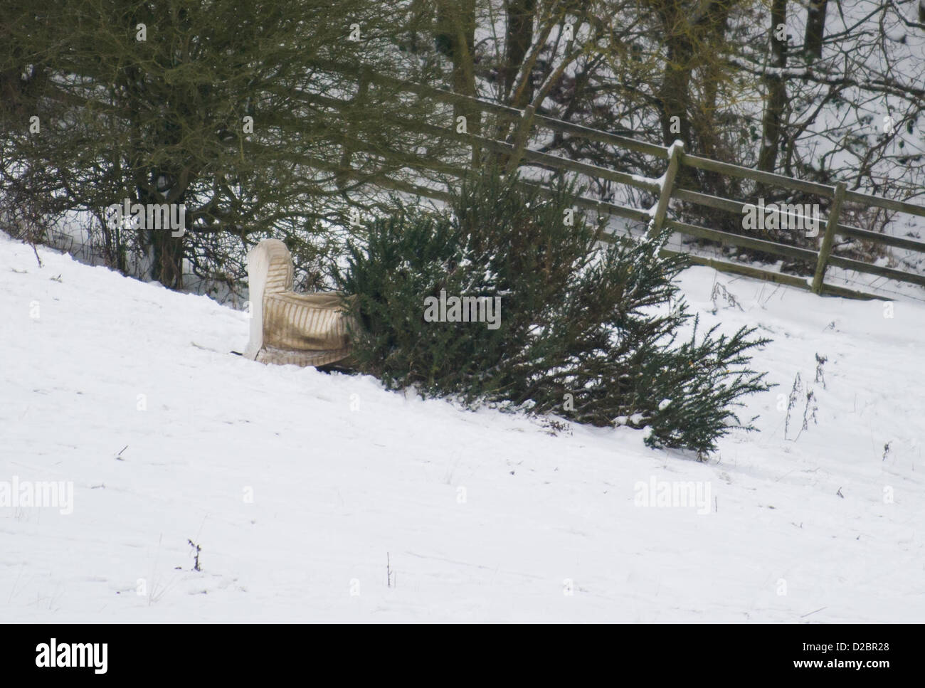 Burrough on the Hill, Leicestershire, UK.  The Lincs and Notts Air  Ambulance is called to a casualty who attempted to sledge down a steep hill on an arm chair, Saturday 19th January 2013. Stock Photo