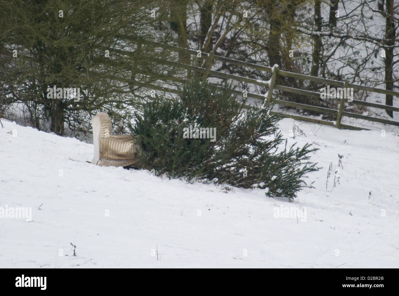 Burrough on the Hill, Leicestershire, UK.  The Lincs and Notts Air  Ambulance is called to a casualty who attempted to sledge down a steep hill on an arm chair, Saturday 19th January 2013. Stock Photo