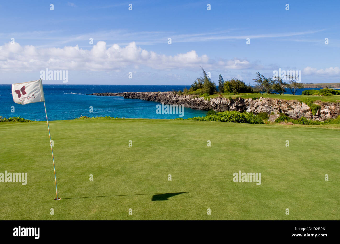 Hole #5 On The Beach At The Toughest Par 3 In Hawaii At The Kapalua Bay Course Stock Photo
