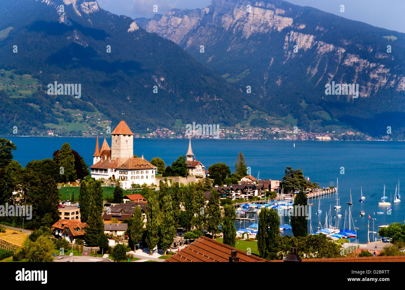 Village Of Spiez On Lake Thun In Swiss Alps Near Interlaken
