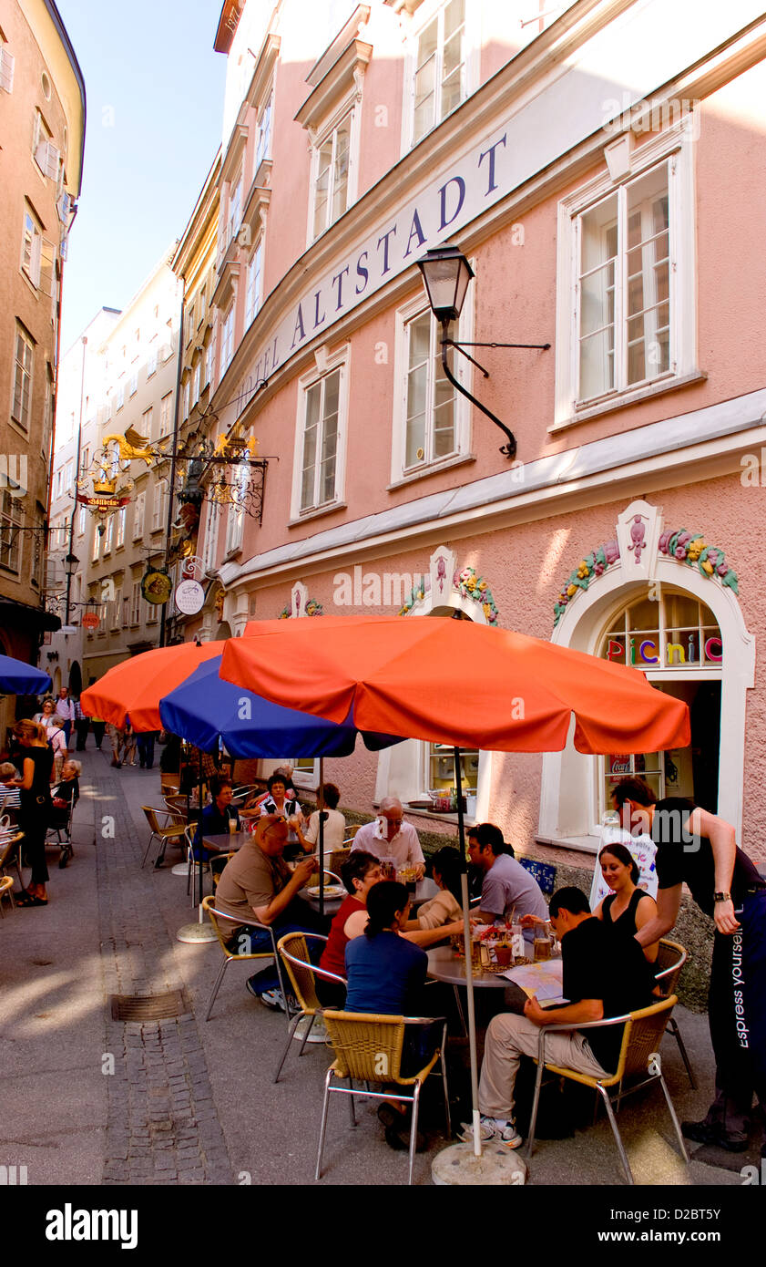 Cafe Restaurant In Downtown Salzburg, Austria Stock Photo