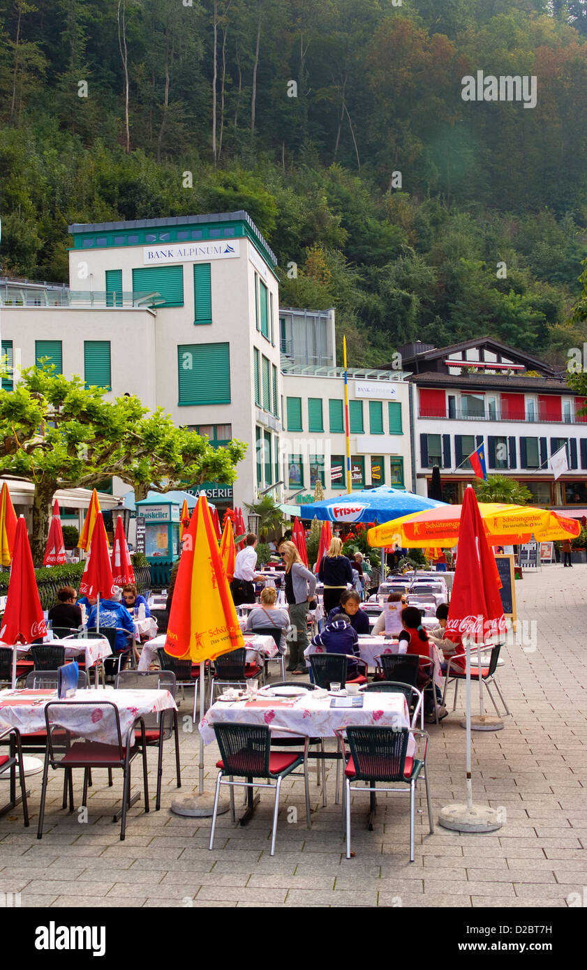 Relaxing Cafe In Vaduz In Liechtenstein Stock Photo