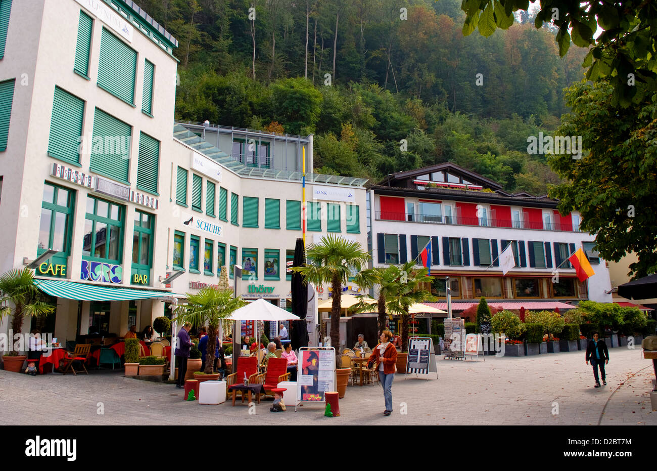 Relaxing Cafe In Vaduz In Liechtenstein Stock Photo