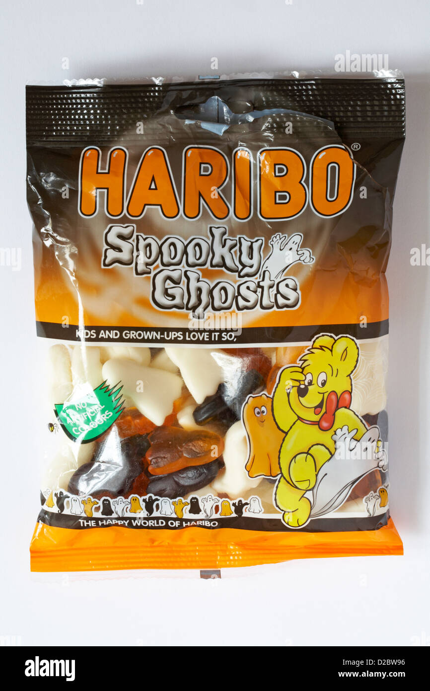 packet of Haribo Spooky Ghosts sweets ready for Halloween isolated on white background Stock Photo